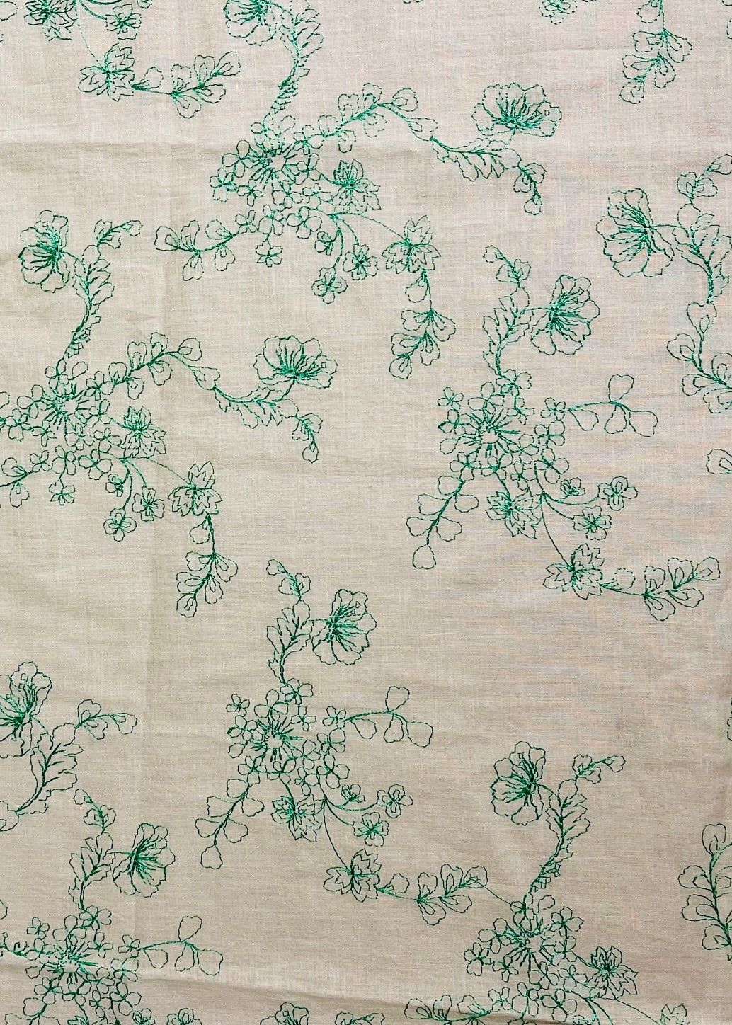 CLAWN FLORAL EMBROIDERY D#5  100% COTTON1-OFFWHITE/KELLY GREENCLAWNEMB-D5 - Elegant Textiles