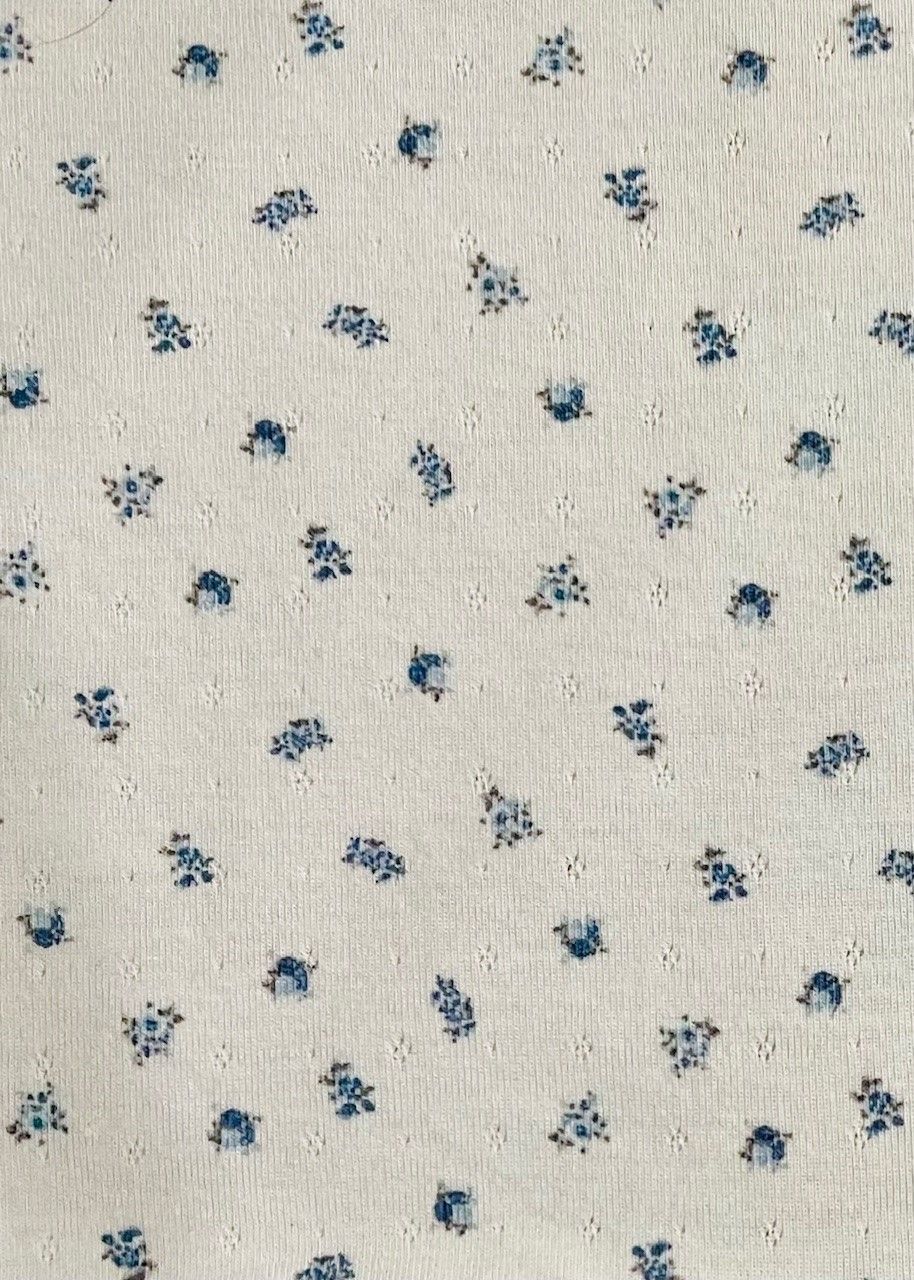 PRINTED POINTELLE FLORAL 80% POLY/14% RAYON/6% SPX3-WHITE/BLUE425PRT-FL01 - Elegant Textiles